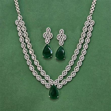 Cz 2 Line Necklace Set With Rhodium Plating