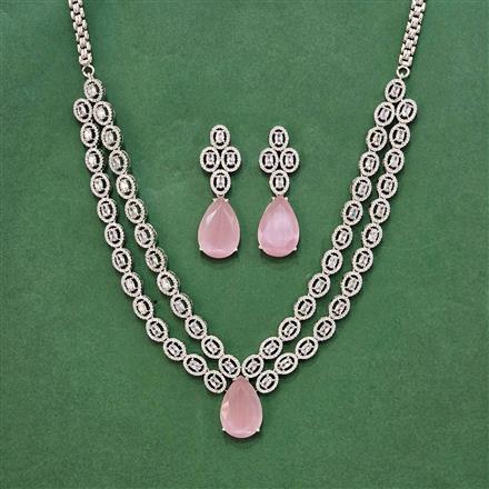 Cz 2 Line Necklace Set With Rhodium Plating
