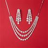 Cz 3 Line Necklace Set With Rhodium Plating