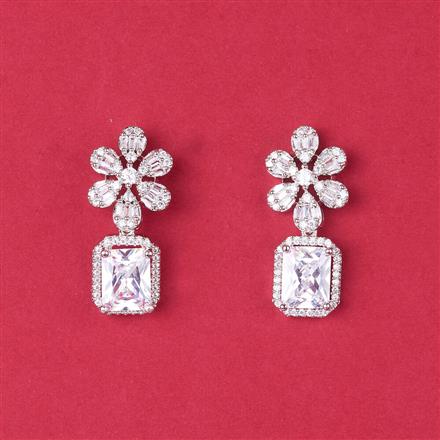 Cz Short Earring With Rhodium Plating