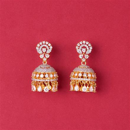 Cz Classic Jhumki With Carat 2 Tone Rhodium Plating