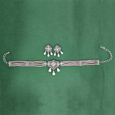 Cz Classic Necklace Set With Rhodium Plating