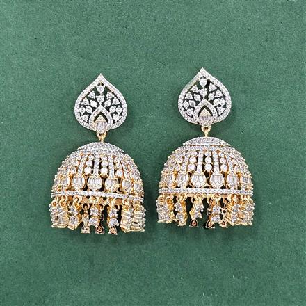 Cz Classic Jhumki With Carat 2 Tone Rhodium Plating