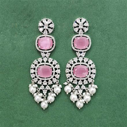 Cz Classic Earring With Rhodium Plating