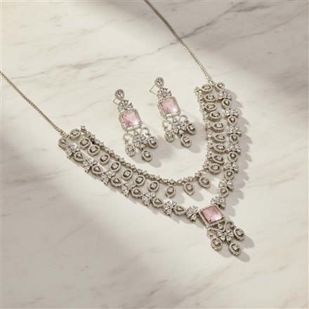 Cz Classic Necklace Set With Rhodium Plating
