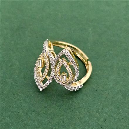 Cz Adjustable Ring With 2 Tone Rhodium Mehndi Plating