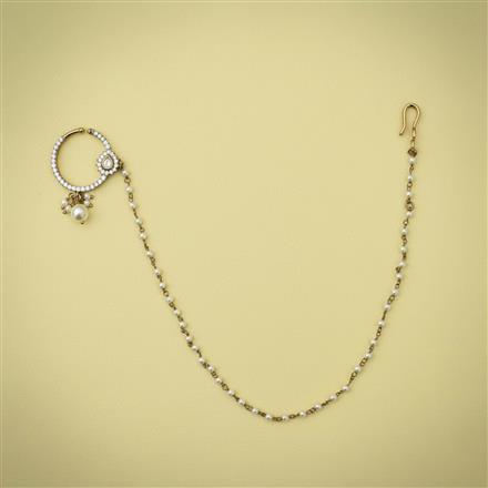 Cz Pearl Nose Ring With Mehndi Plating