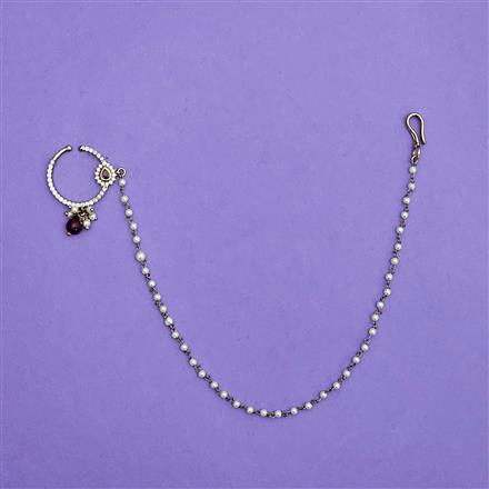 Cz Pearl Nose Ring With Mehndi Plating