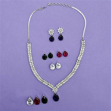 Cz Classic Necklace Set With 2 Tone Rhodium Plating