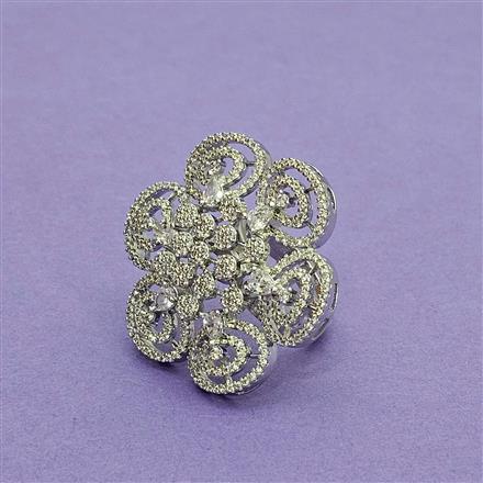 Cz Adjustable Ring With 2 Tone Rhodium Mehndi Plating