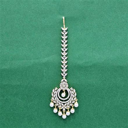 Cz Pearl Tikka With 2 Tone Rhodium Plating