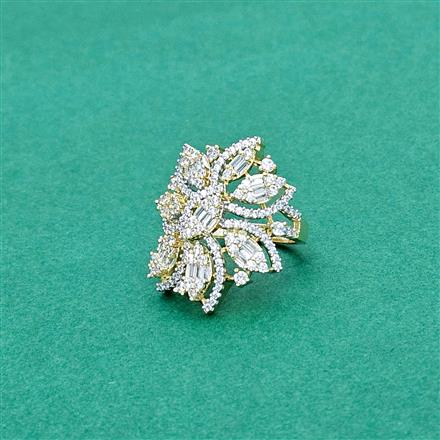 Cz Adjustable Ring With Mehndi 2 Tone Rhodium Plating