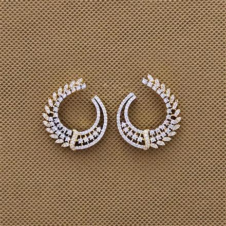 Cubic Zirconia Classic Earring With Mehndi 2 Tone Rhodium Plating