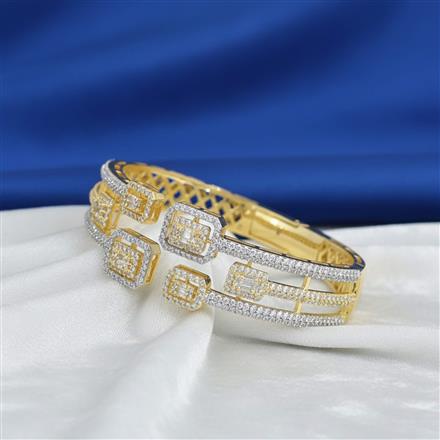 Cubic Zirconia Openable Kada With Rhodium 2 Tone Plating