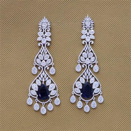 Cubic Zirconia Long Earring With Rhodium Plating