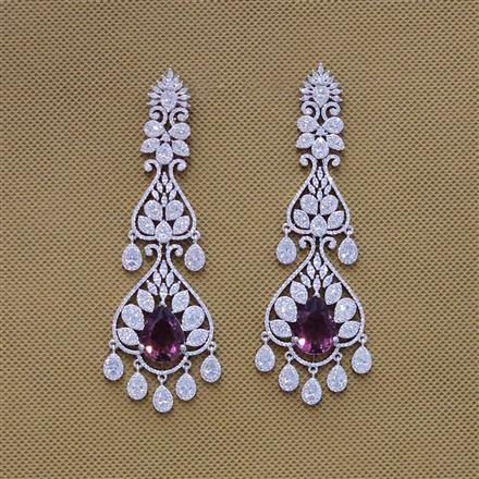 Cubic Zirconia Long Earring With Rhodium Plating