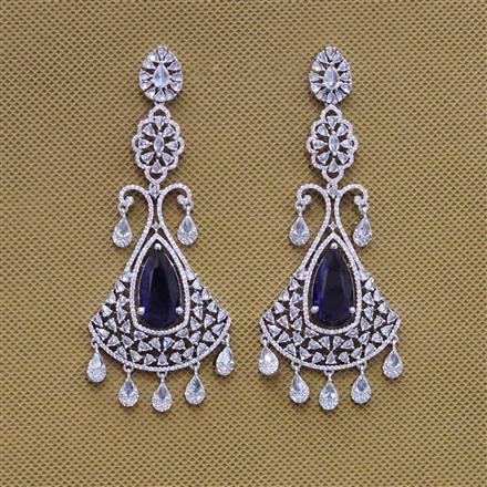 Cubic Zirconia Long Earring With Rhodium Plating