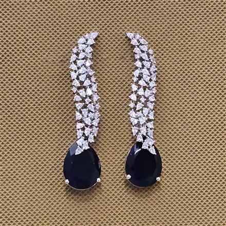 Cubic Zirconia Long Earring With Rhodium Plating