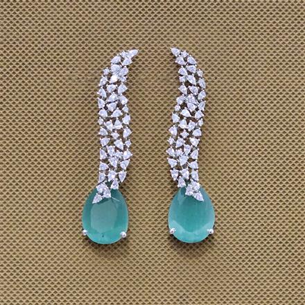 Cubic Zirconia Long Earring With Rhodium Plating