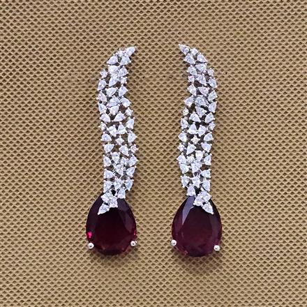 Cubic Zirconia Long Earring With Rhodium Plating