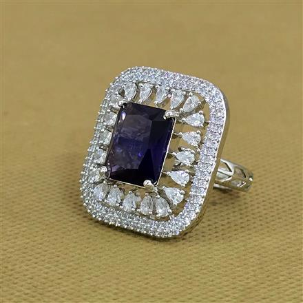 Cubic Zirconia Adjustable Ring With Rhodium Plating
