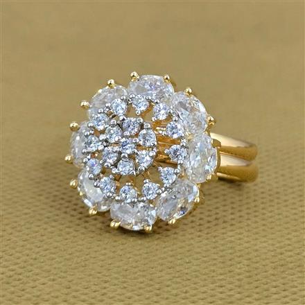 Cubic Zirconia Adjustable Ring With 2 Tone Plating