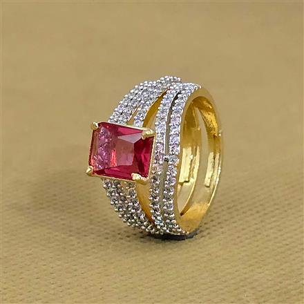 Cubic Zirconia Adjustable Ring With 2 Tone Plating
