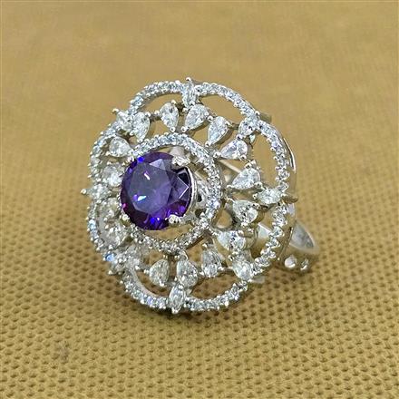 Cubic Zirconia Adjustable Ring With Rhodium Plating