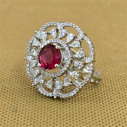 Cubic Zirconia Adjustable Ring With Rhodium Plating