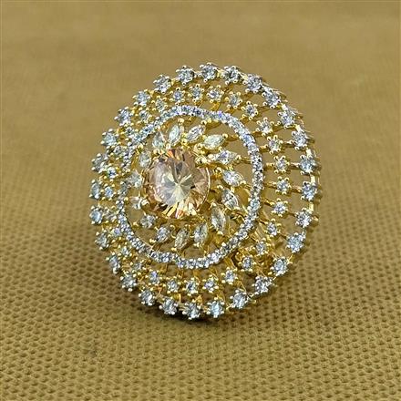 Cubic Zirconia Adjustable Ring With 2 Tone Plating