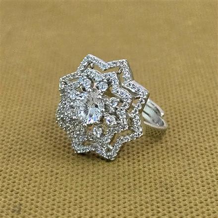 Cubic Zirconia Adjustable Ring With Rhodium 2 Tone Plating