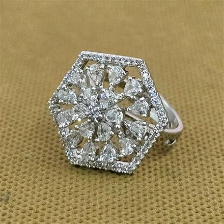 Cubic Zirconia Adjustable Ring With Rhodium 2 Tone Plating