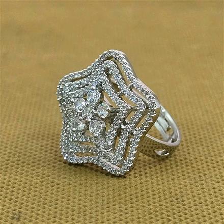 Cubic Zirconia Adjustable Ring With Rhodium 2 Tone Plating