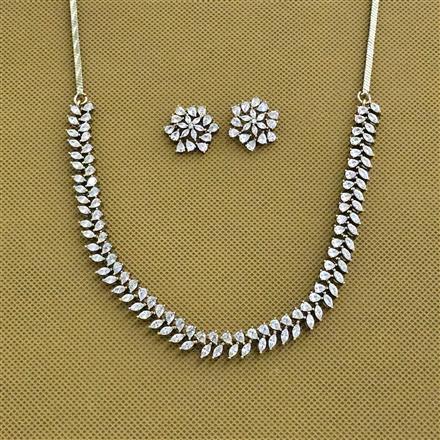 Cubic Zirconia Classic Necklace With Mehndi 2 Tone Rhodium Plating