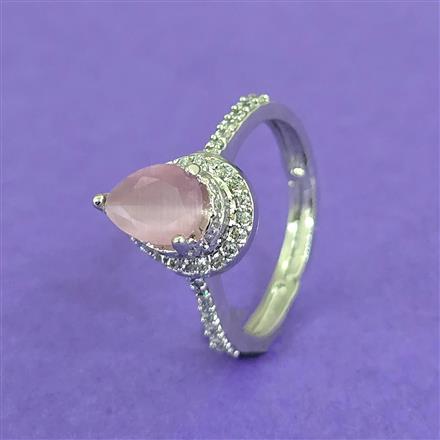 Cubic Zirconia Adjustable Ring With Rhodium Plating