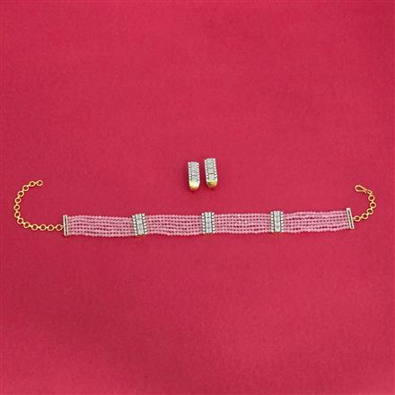 Cubic Zirconia Choker Necklace Set With 2 Tone Plating