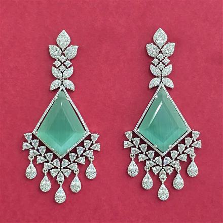 Cubic Zirconia Long Earring With Rhodium Plating