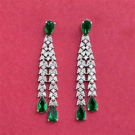 Cubic Zirconia Long Earring With Rhodium Plating