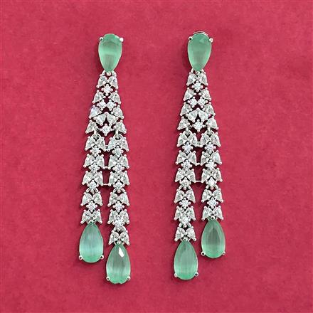 Cubic Zirconia Long Earring With Rhodium Plating