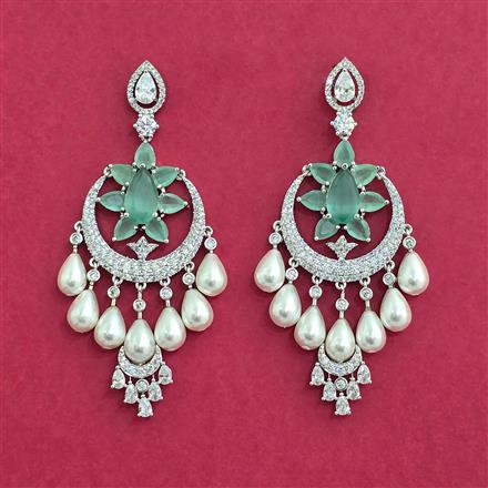 Cubic Zirconia Long Earring With Rhodium Plating