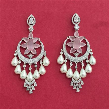 Cubic Zirconia Long Earring With Rhodium Plating