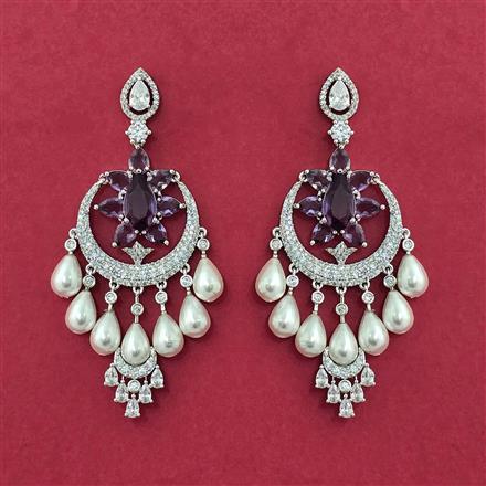 Cubic Zirconia Long Earring With Rhodium Plating