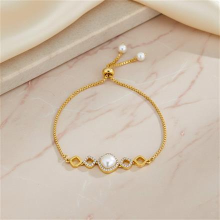 Cubic Zirconia Pearl Bracelet With 2 Tone Rhodium Plating