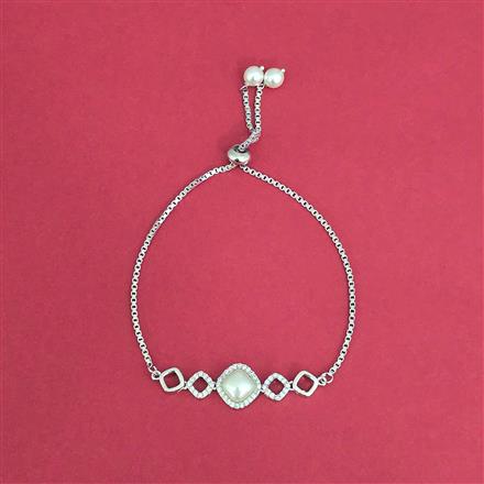 Cubic Zirconia Pearl Bracelet With 2 Tone Rhodium Plating