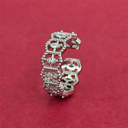 Cubic Zirconia Classic Ring With 2 Tone Rhodium Plating