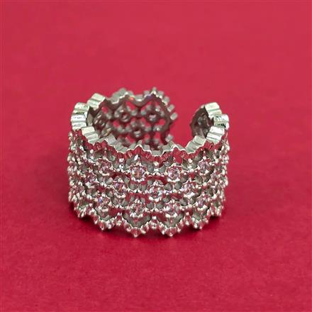 Cubic Zirconia Adjustable Ring With 2 Tone Rhodium Plating