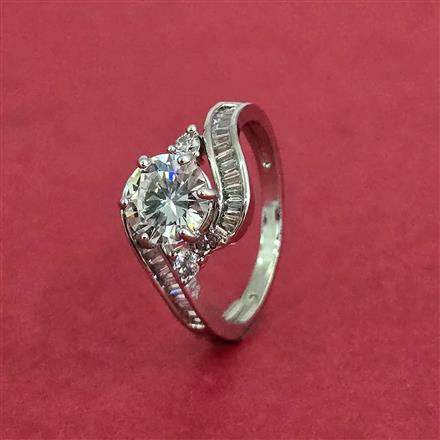 Cubic Zirconia Delicate Ring With 2 Tone Rhodium Plating