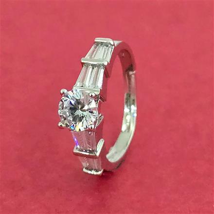 Cubic Zirconia Delicate Ring With 2 Tone Rhodium Plating