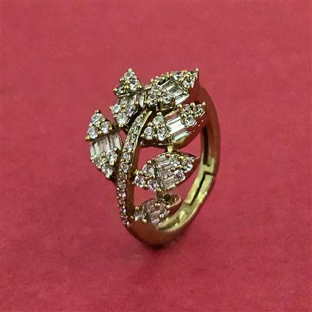 Cubic Zirconia Classic Ring With Mehndi 2 Tone Rhodium Plating