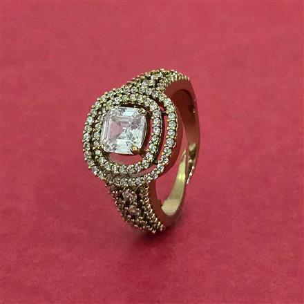 Cubic Zirconia Adjustable Ring With Mehndi 2 Tone Rhodium Plating